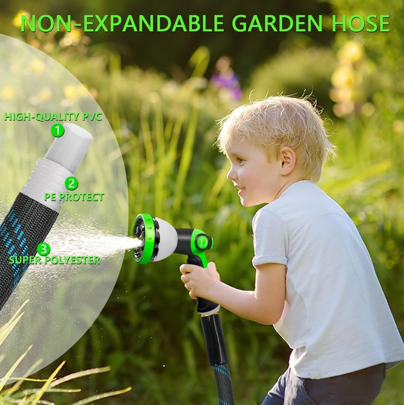 Junredy Garden Hose 75FT, NON-EXPANDABLE Heavy-Duty Flexible & Lightweight Water Hose with 10-Function Nozzle, No-Kink, Leak-Proof, Solid Fittings for Car, RV Marine Camper, Outdoor, Yard, Lawn - Image 2